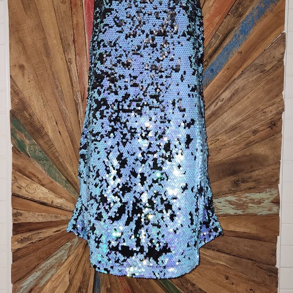 NWT Honey Punch blue/aqua sequins change of color mini dress Sz M - Picture 5 of 9